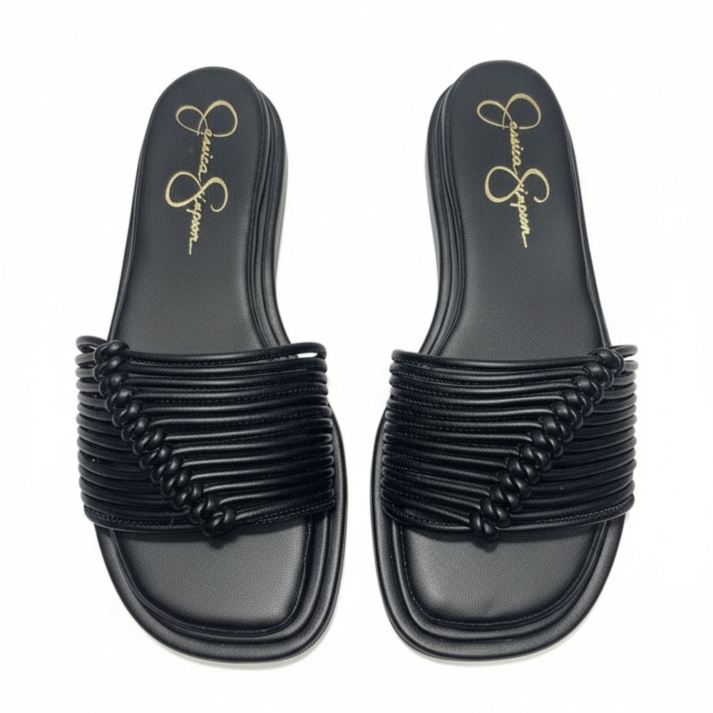 Black Leather Slide Sandals for Women